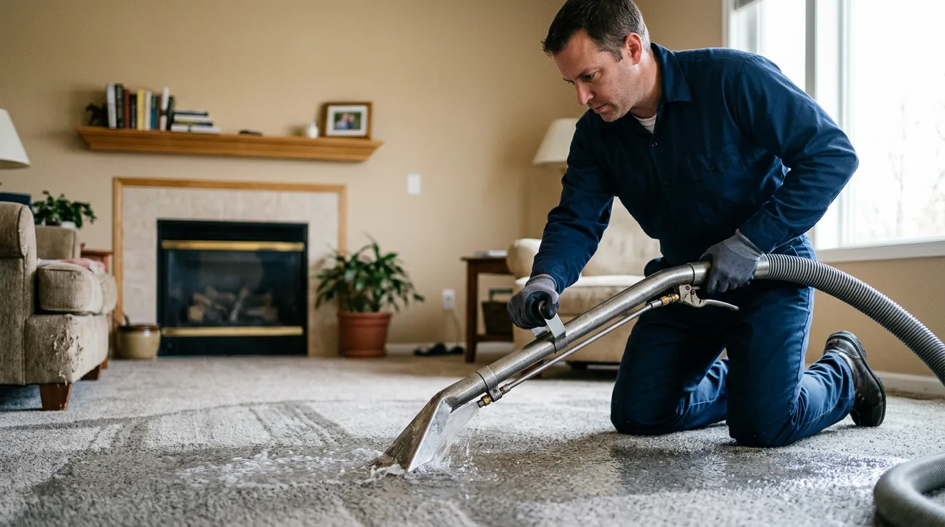 Water damage restoration technician working near Hobart, IN